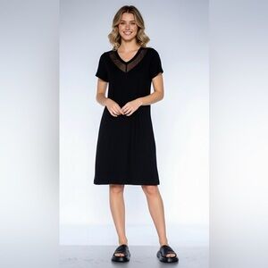 Wilt‎ V-Neck Tulle Mix Short Sleeve Trapeze Dress